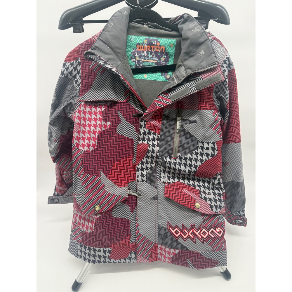 Burton Kids L 10/12 Ski Snowboard Jacket Red Gray Houndstooth DryRide Patchwork